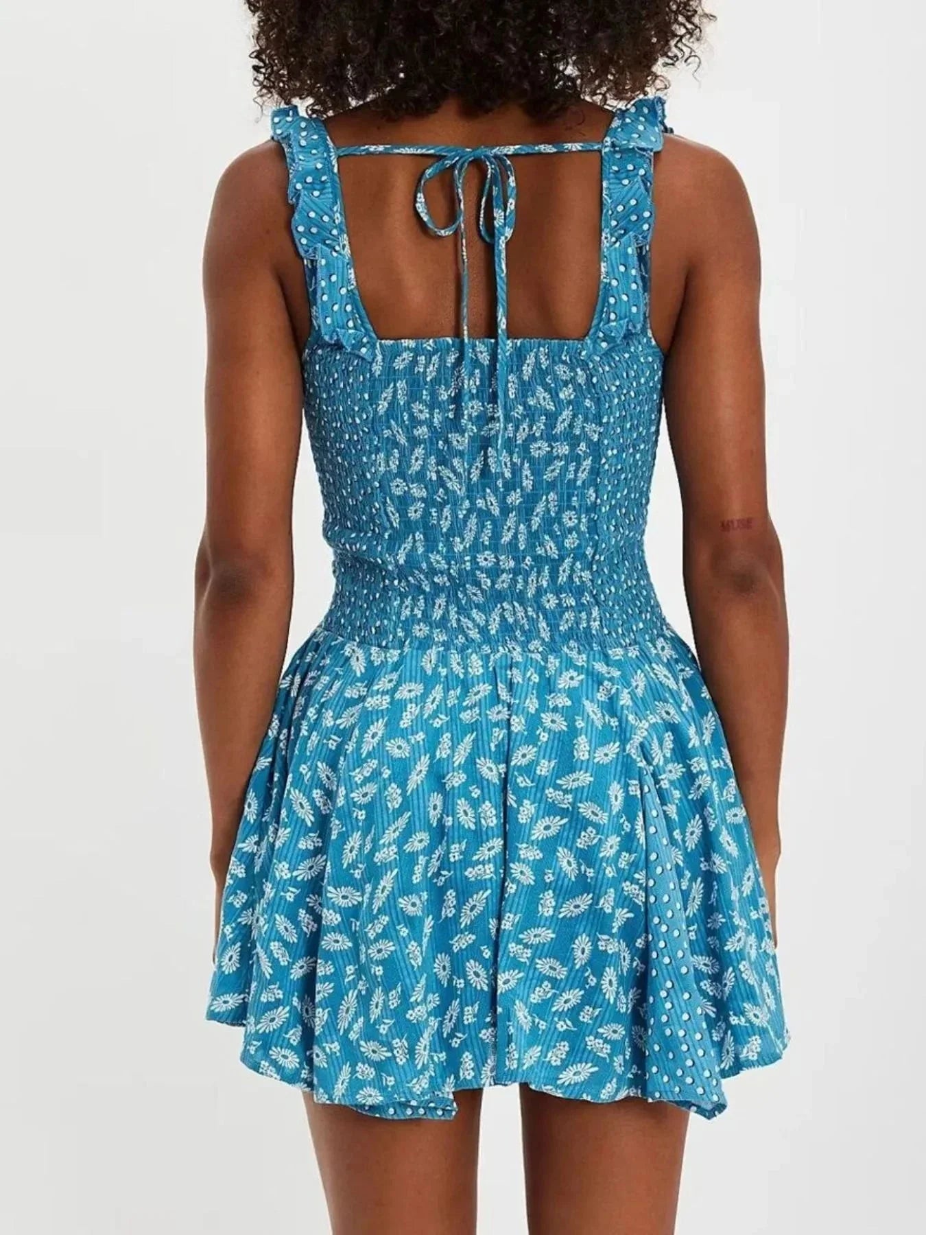 Floral Scoop Neck Mini Dress with Ruffle Hem - VILLA FASHION